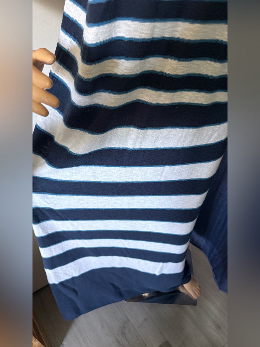 Vince 100% Linen Maxi Dress L Blue White Striped Sleeveless Long 60” - Picture 4 of 8